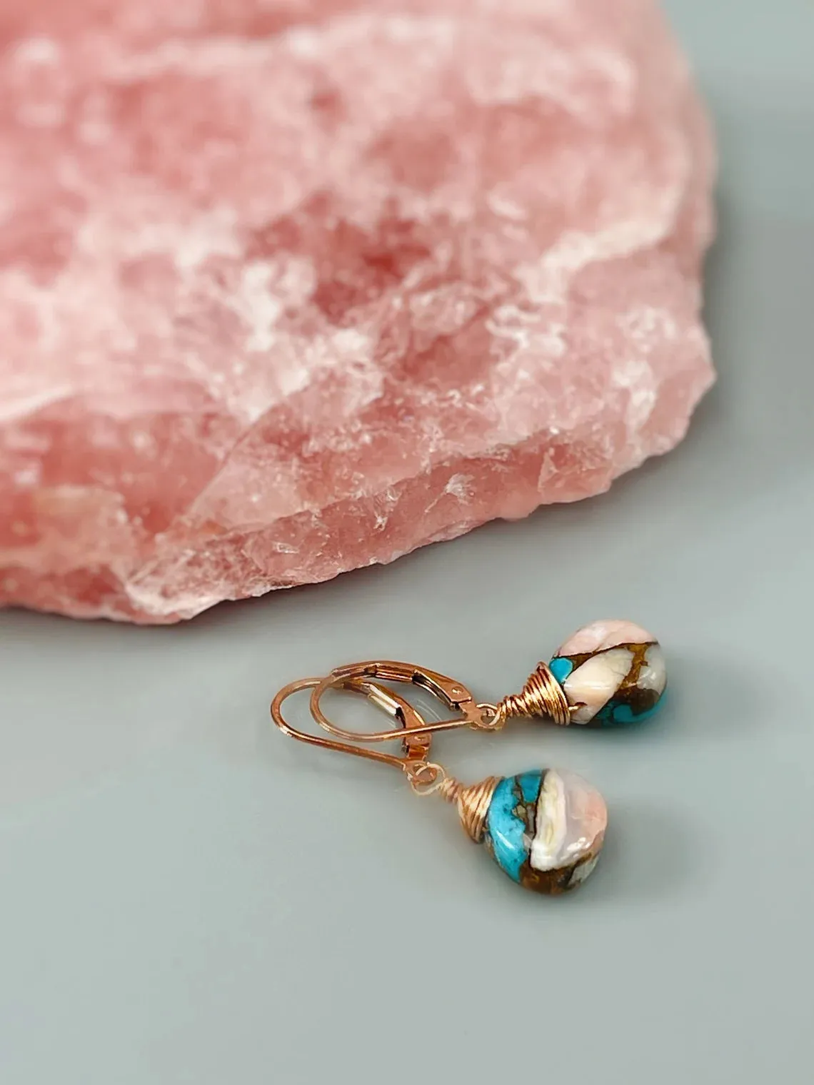 Turquoise Gemstone Earrings Rose Gold Pink Opal