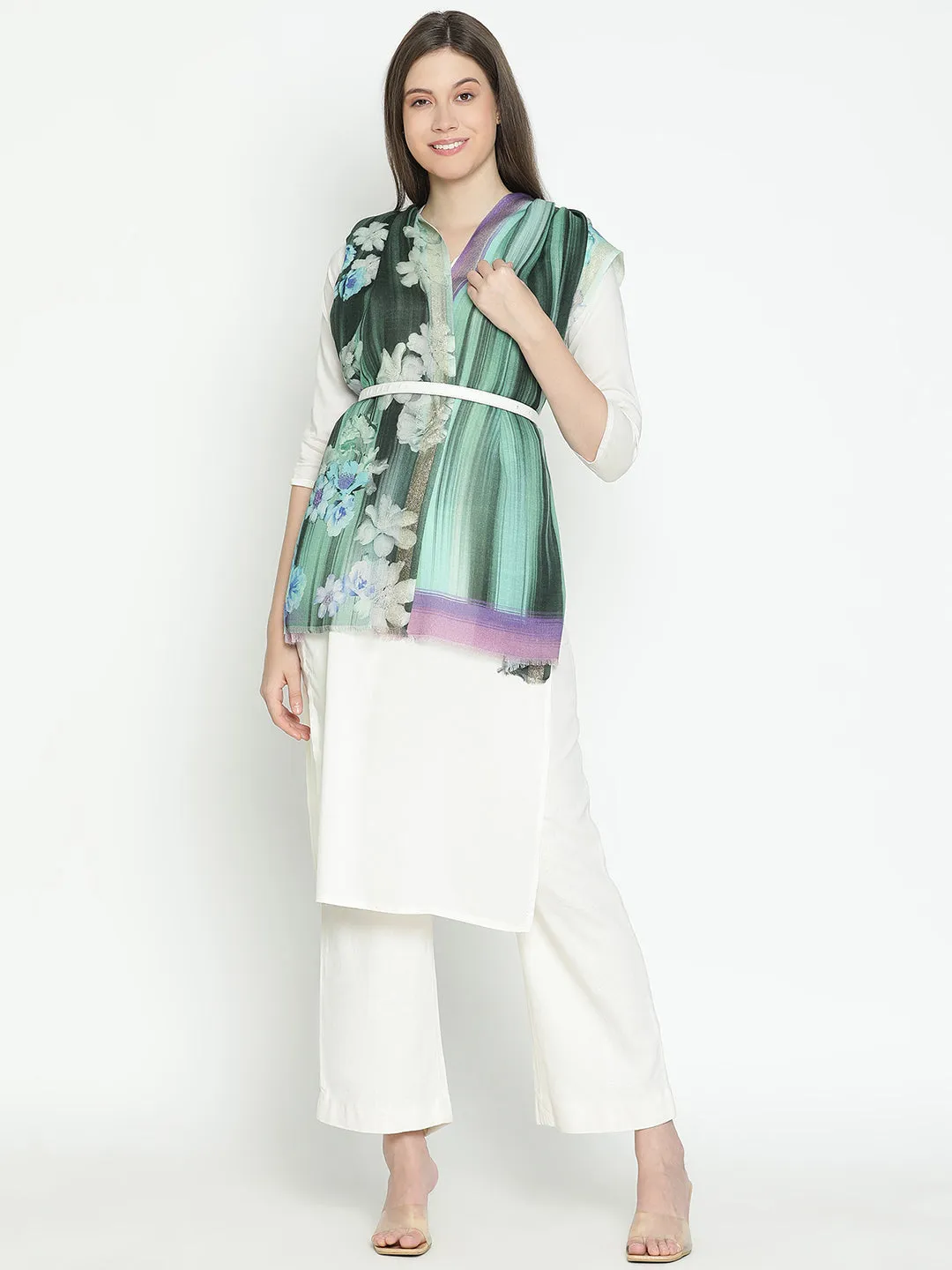 Twilight Harmony Floral Design Printed Stole