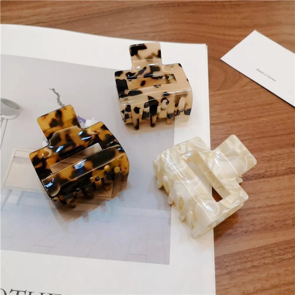 VAIGE Acetate Leopard Print Large Geometric Hollow Square Hair Claw Clip - Stylish Hair Accessory