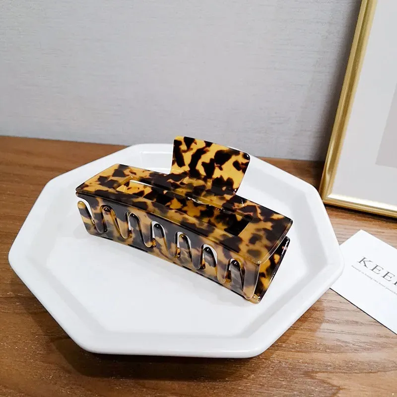 VAIGE Acetate Leopard Print Large Geometric Hollow Square Hair Claw Clip - Stylish Hair Accessory