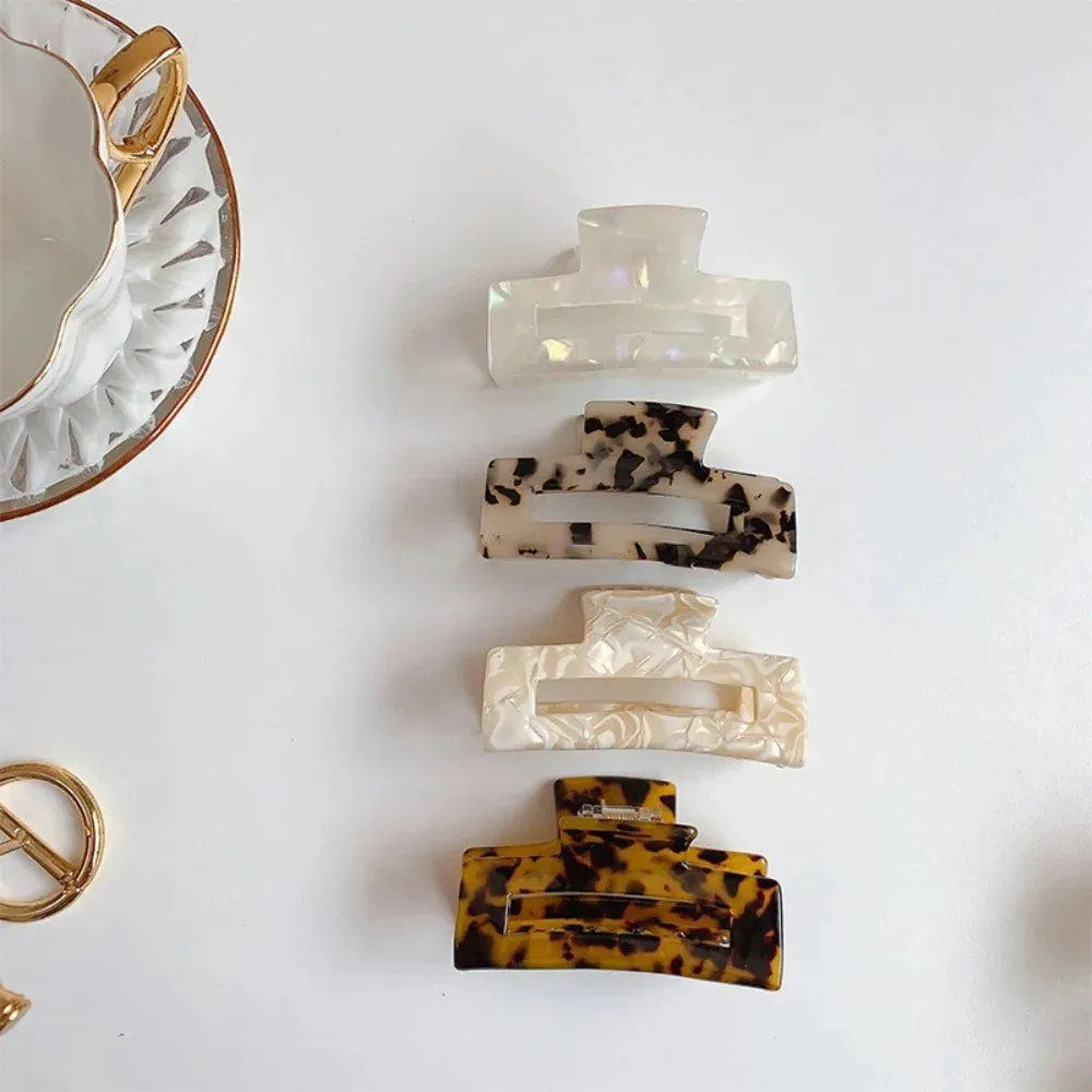 VAIGE Acetate Leopard Print Large Geometric Hollow Square Hair Claw Clip - Stylish Hair Accessory
