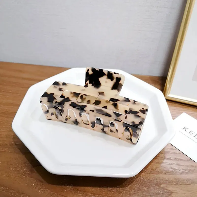 VAIGE Acetate Leopard Print Large Geometric Hollow Square Hair Claw Clip - Stylish Hair Accessory