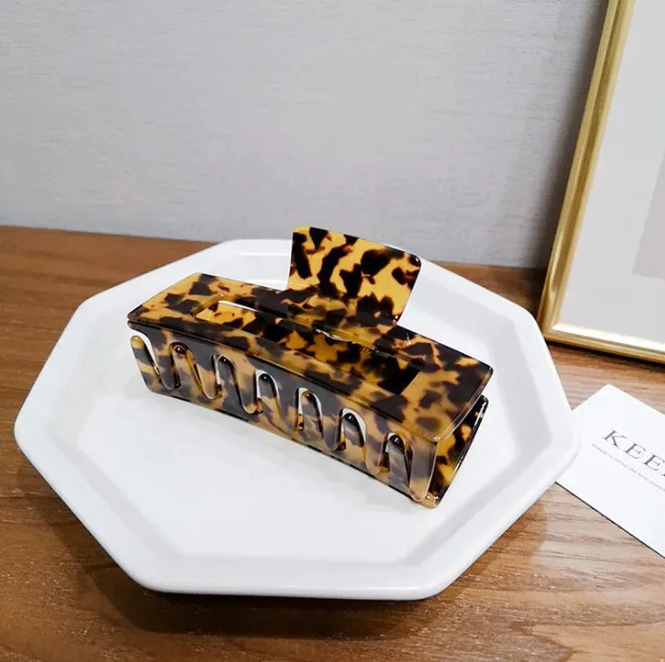 VAIGE Acetate Leopard Print Large Geometric Hollow Square Hair Claw Clip - Stylish Hair Accessory