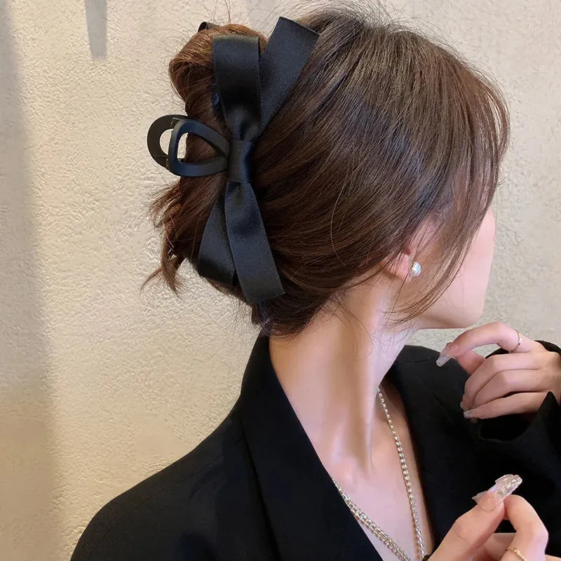 VAIGE Dual-Sided Bows Large Claw Hair Clip 14cm - Matte & Bright Black Floral Hair Accessories
