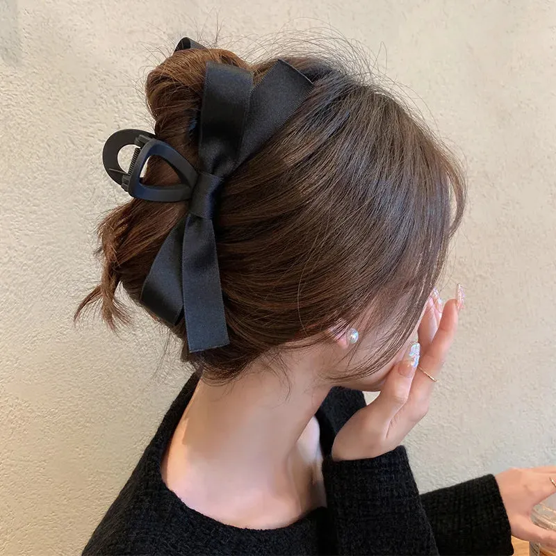VAIGE Dual-Sided Bows Large Claw Hair Clip 14cm - Matte & Bright Black Floral Hair Accessories