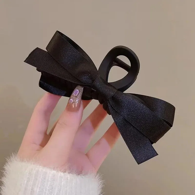 VAIGE Dual-Sided Bows Large Claw Hair Clip 14cm - Matte & Bright Black Floral Hair Accessories