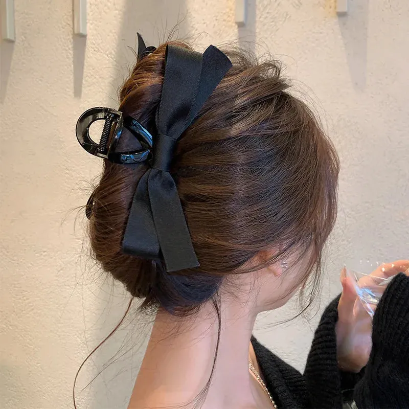 VAIGE Dual-Sided Bows Large Claw Hair Clip 14cm - Matte & Bright Black Floral Hair Accessories