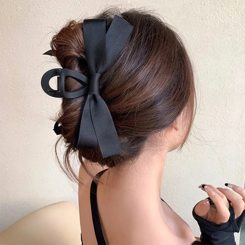 VAIGE Dual-Sided Bows Large Claw Hair Clip 14cm - Matte & Bright Black Floral Hair Accessories