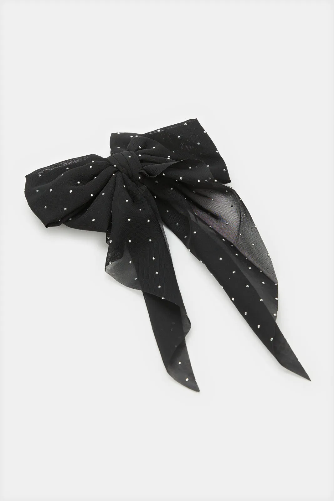 Women Black Embellished Bow Hair Clip