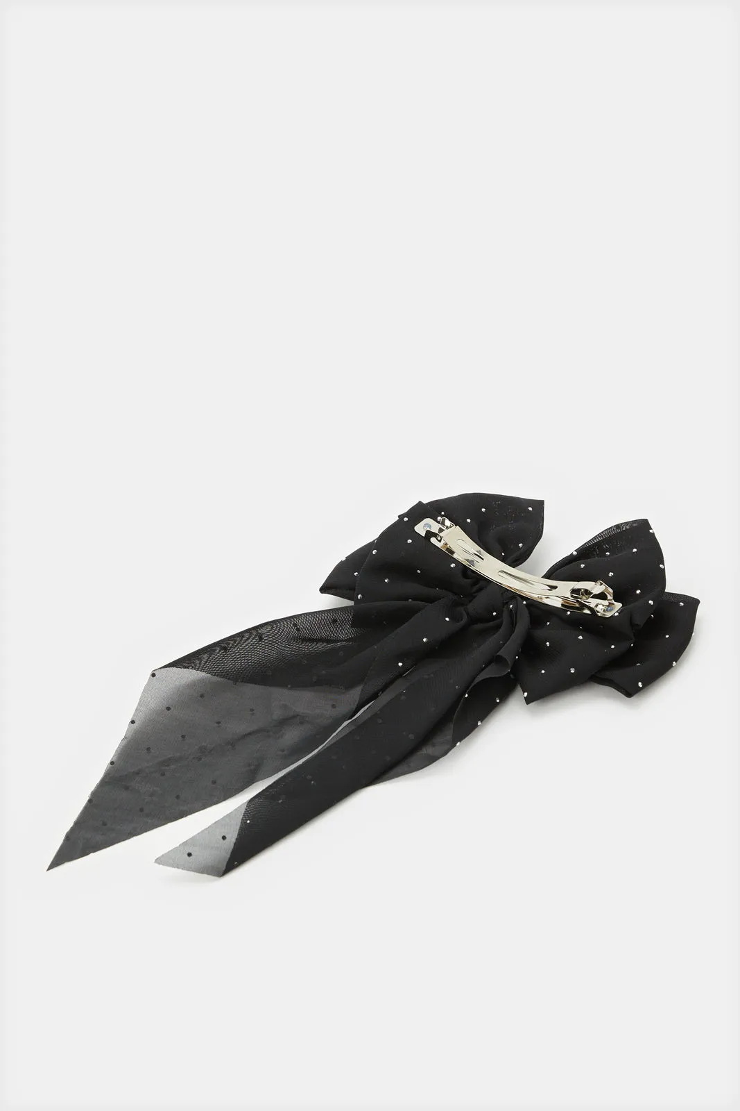 Women Black Embellished Bow Hair Clip
