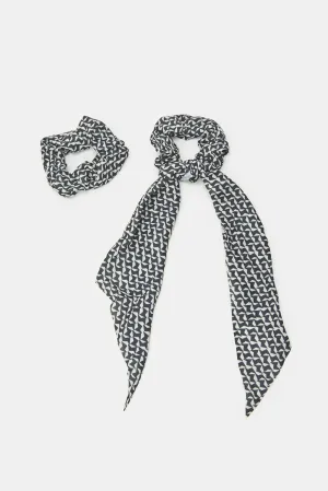 Women Black Printed Scrunchy Set (2 Piece)
