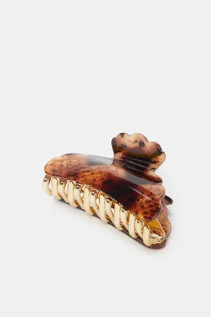 Women Brown Printed Hair Claw