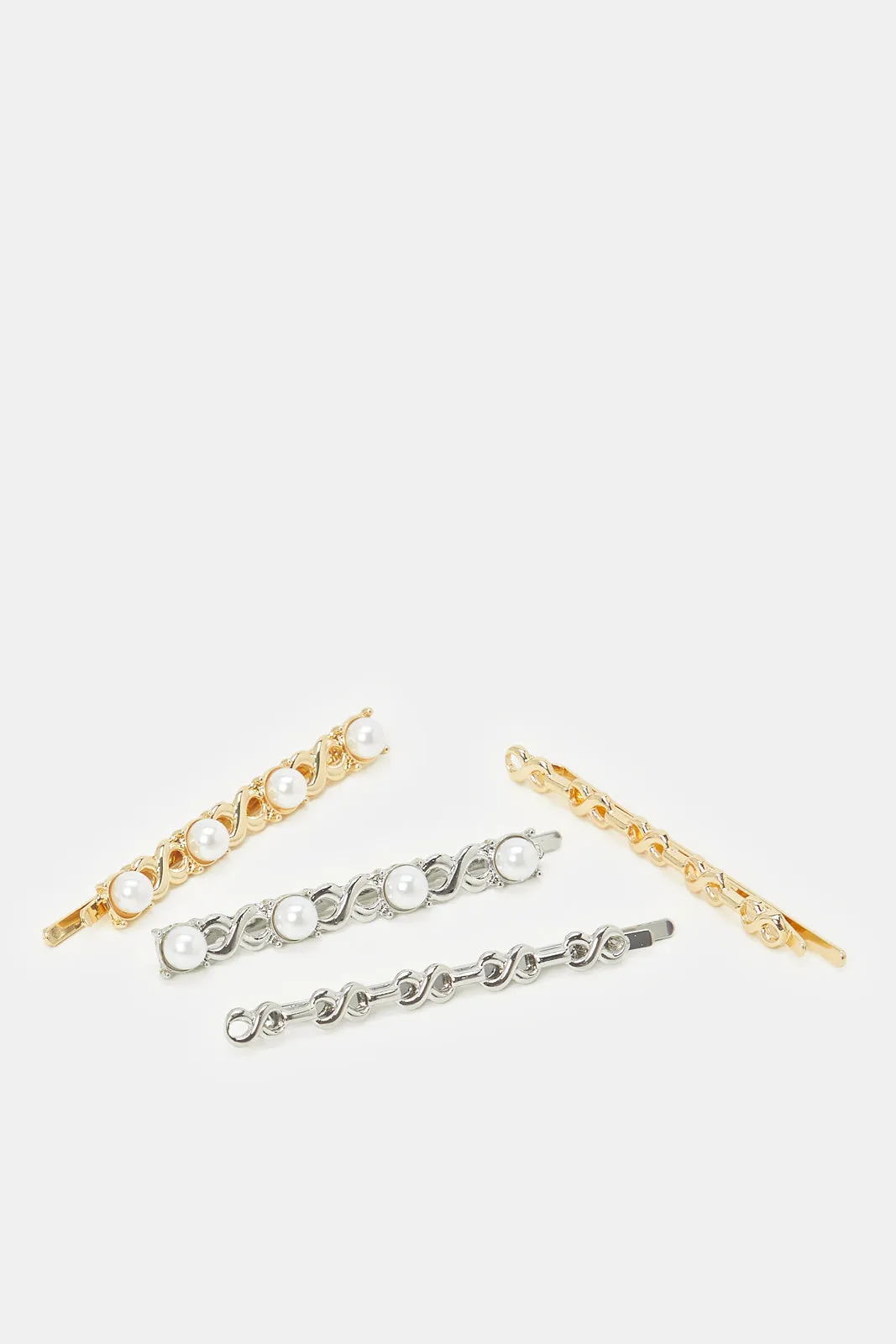 Women Gold And Silver Embellished Hair Clip Set (4 Piece)