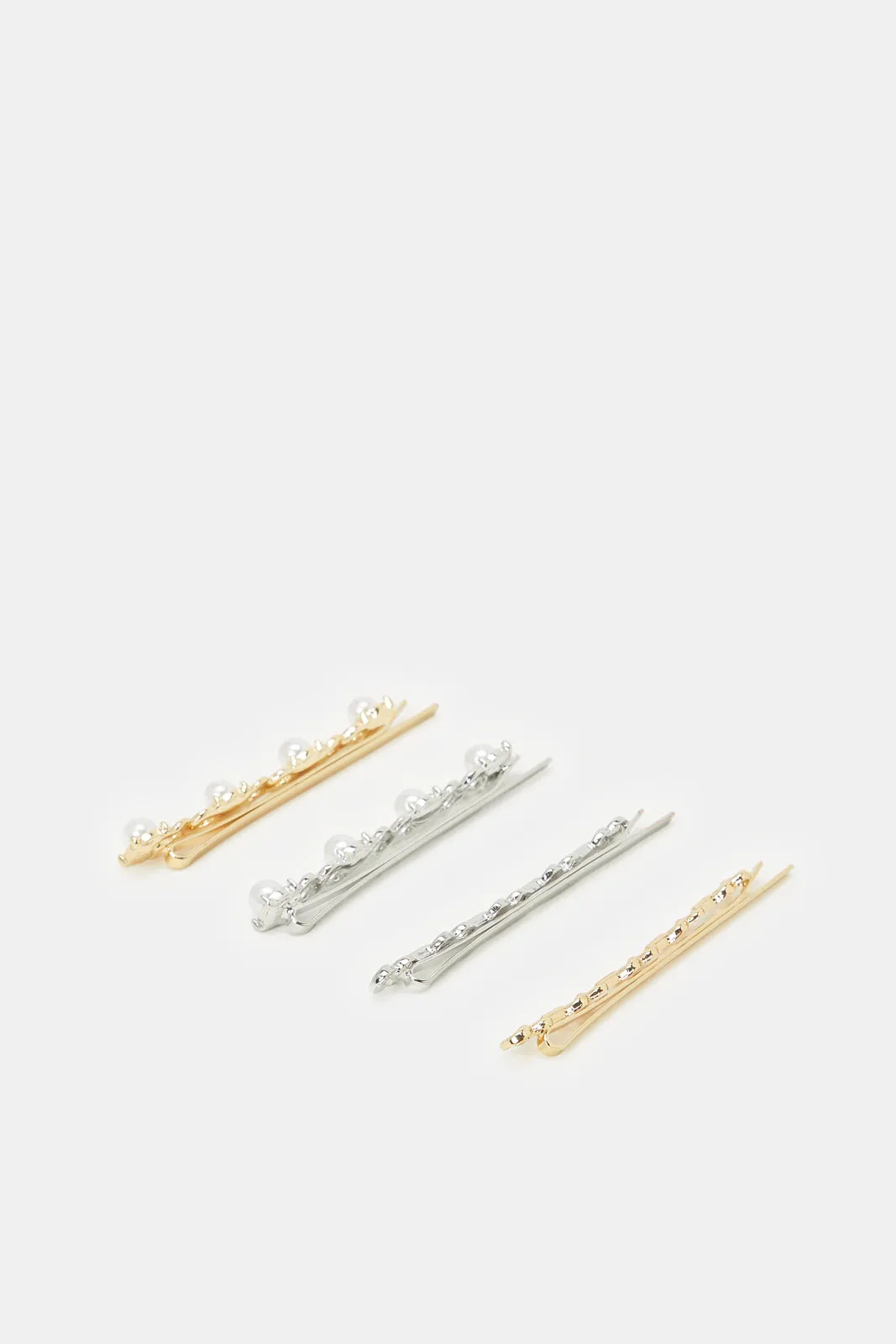 Women Gold And Silver Embellished Hair Clip Set (4 Piece)