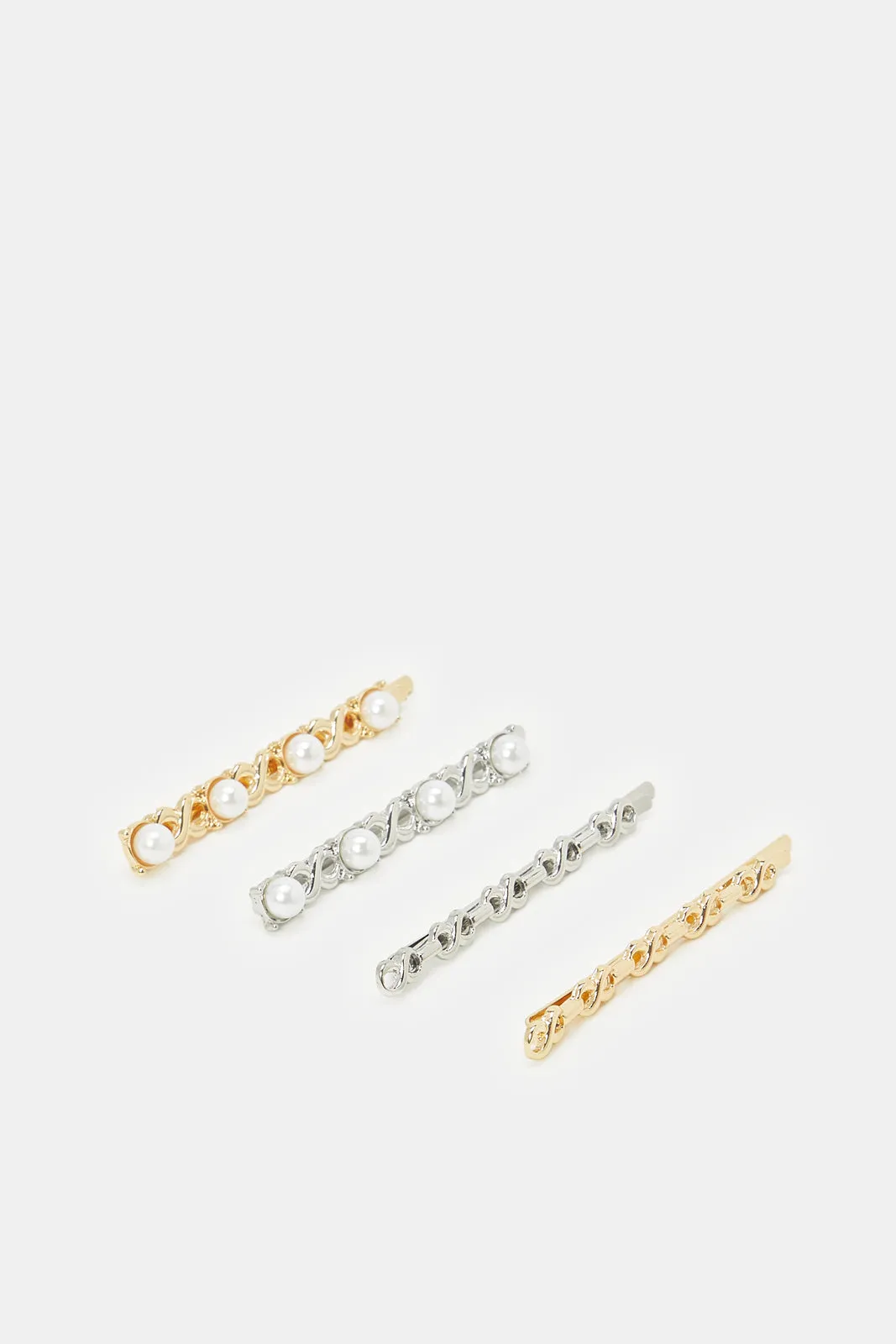 Women Gold And Silver Embellished Hair Clip Set (4 Piece)