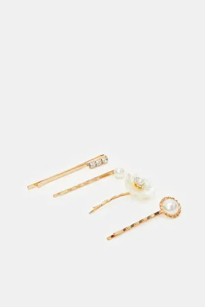 Women Gold Embellished Hair Clip Set (4 Piece)