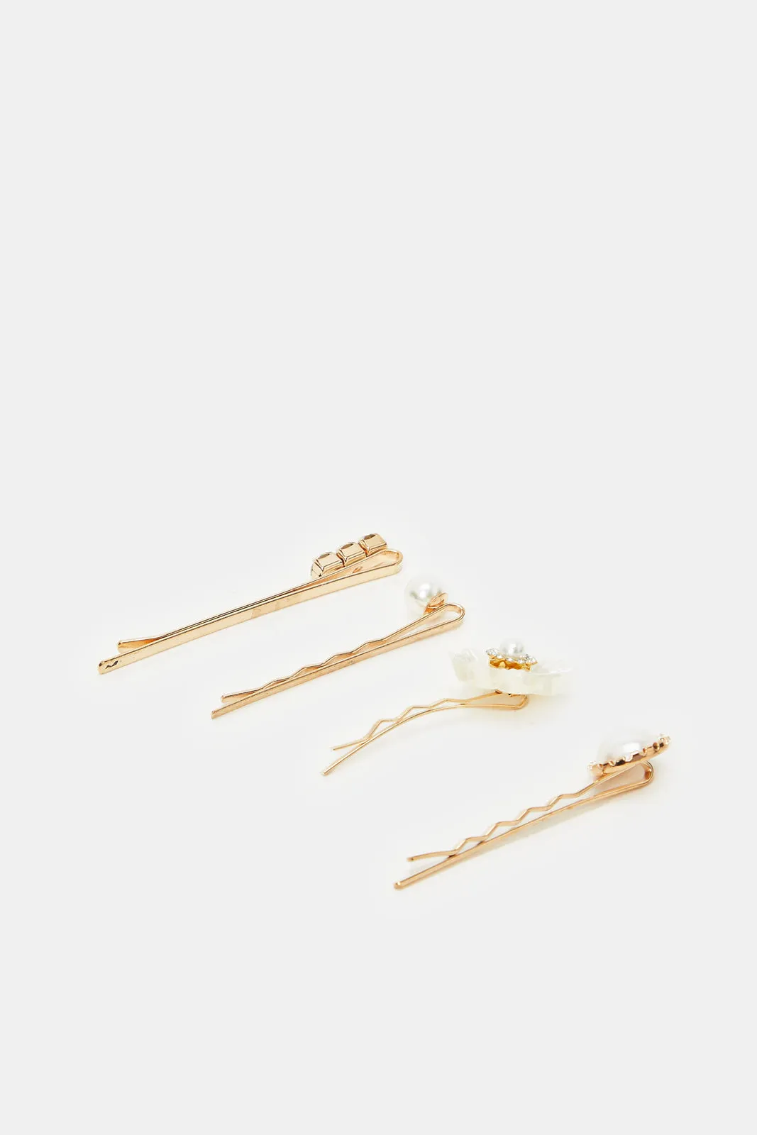 Women Gold Embellished Hair Clip Set (4 Piece)