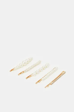 Women Gold Embellished Hair Clip Set (5 Piece)
