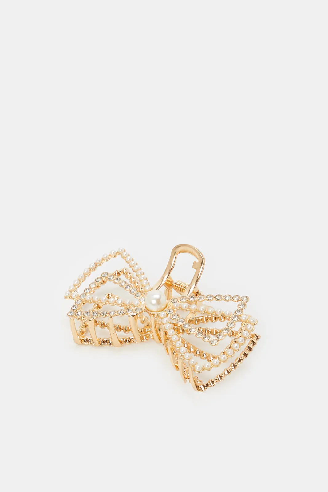 Women Gold Pearls And Rhinestones Hair Claw