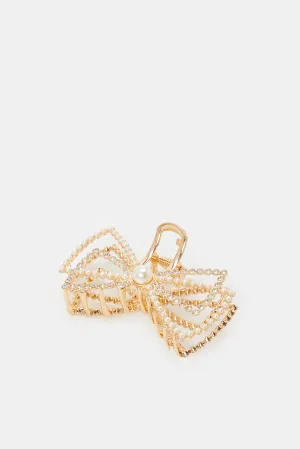 Women Gold Pearls And Rhinestones Hair Claw