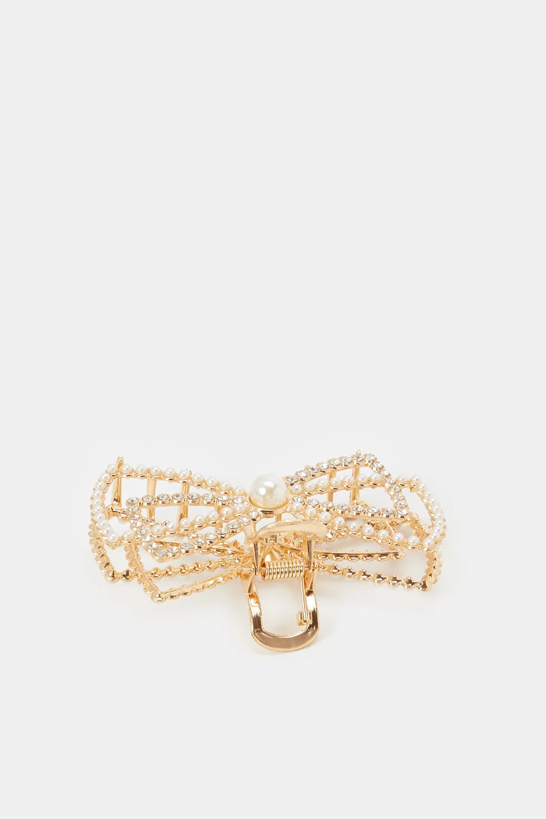 Women Gold Pearls And Rhinestones Hair Claw
