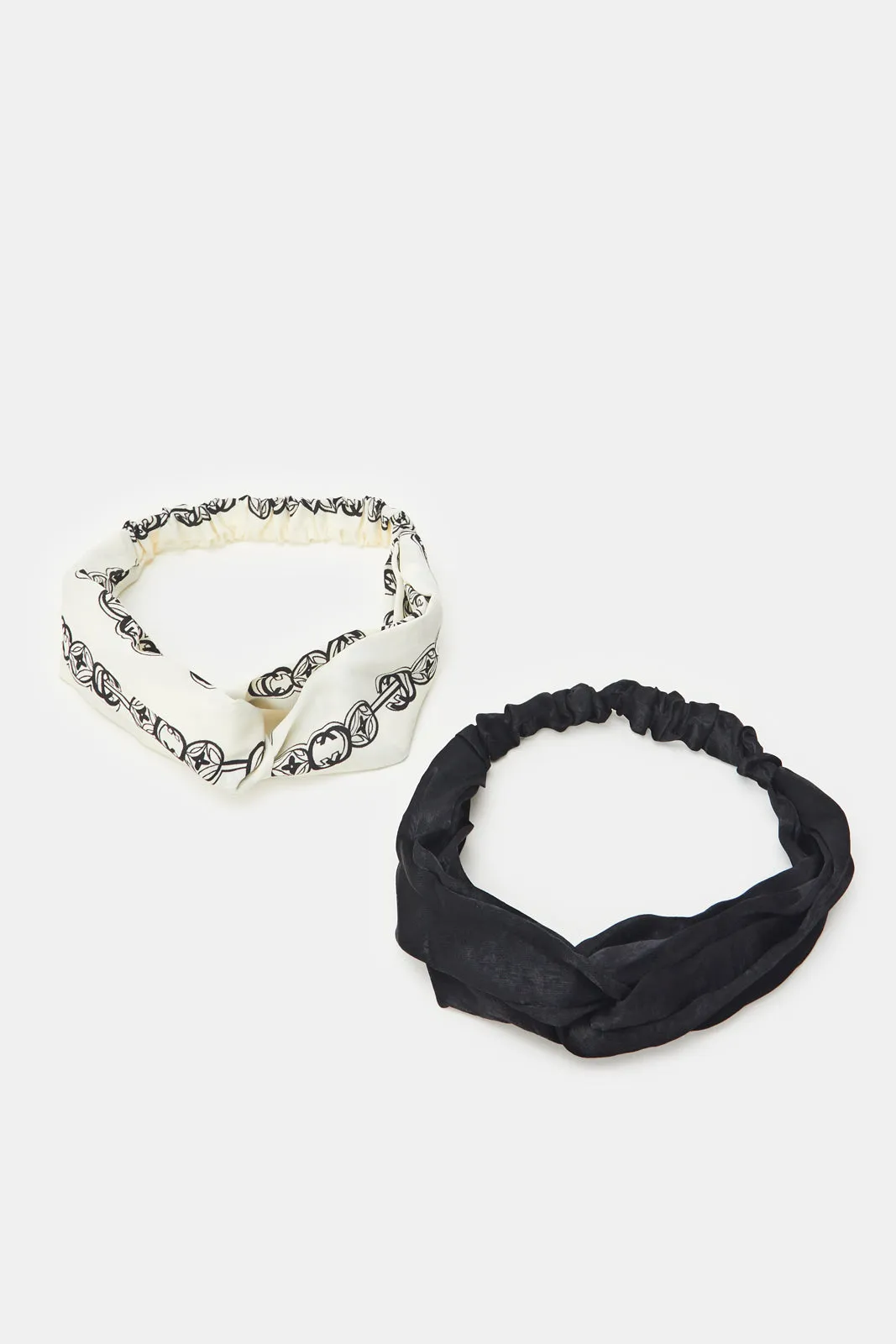 Women White And Black Printed Hair Wrap Set (2 Piece)