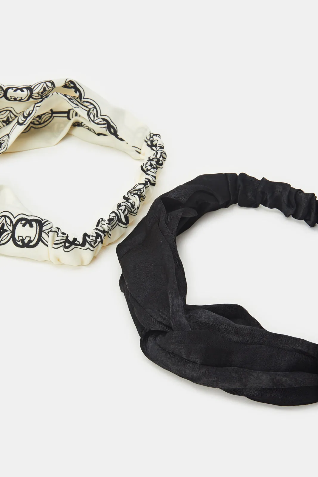 Women White And Black Printed Hair Wrap Set (2 Piece)