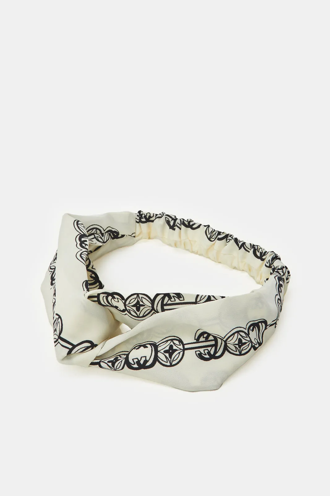Women White And Black Printed Hair Wrap Set (2 Piece)