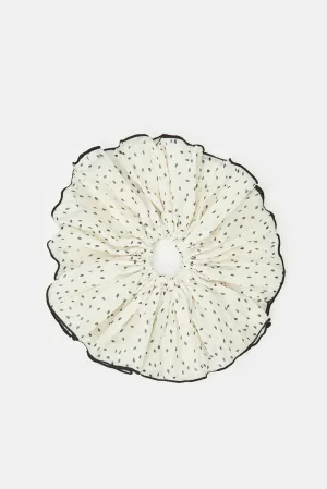 Women White Printed Scrunchy